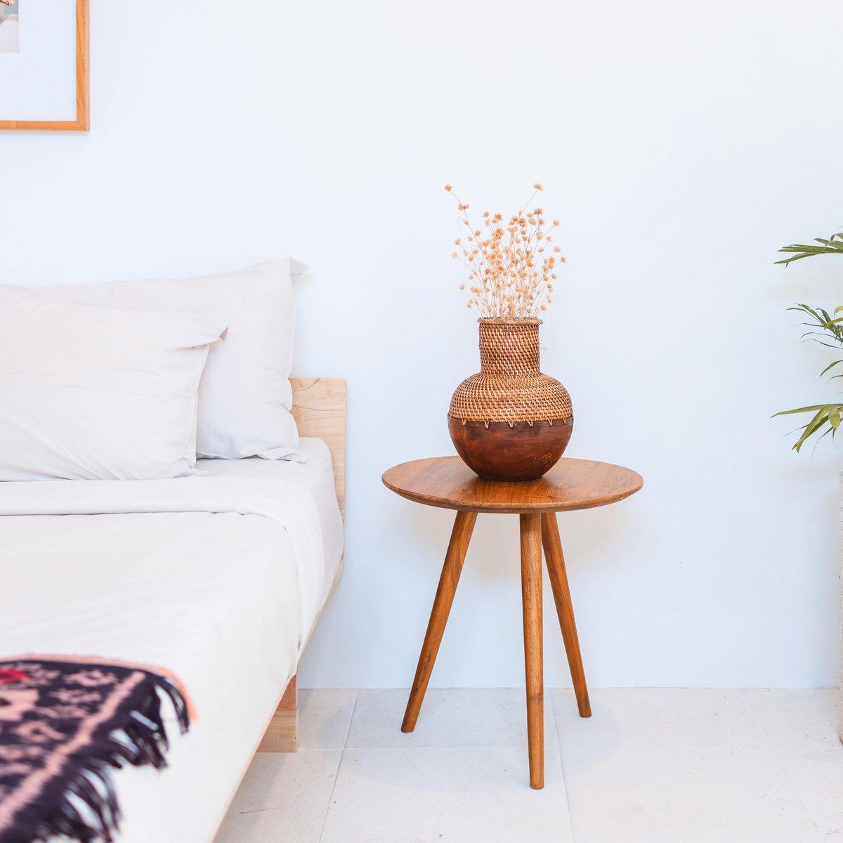 Rotan vaas – houten vaas – vaas voor gedroogde bloemen – kleine rotan vaas – Boho decor vaas gemaakt van geweven rotan en hout (Ø 22 cm) KAMARI bruin-vazen-Soeji-Ik Hout ervan.