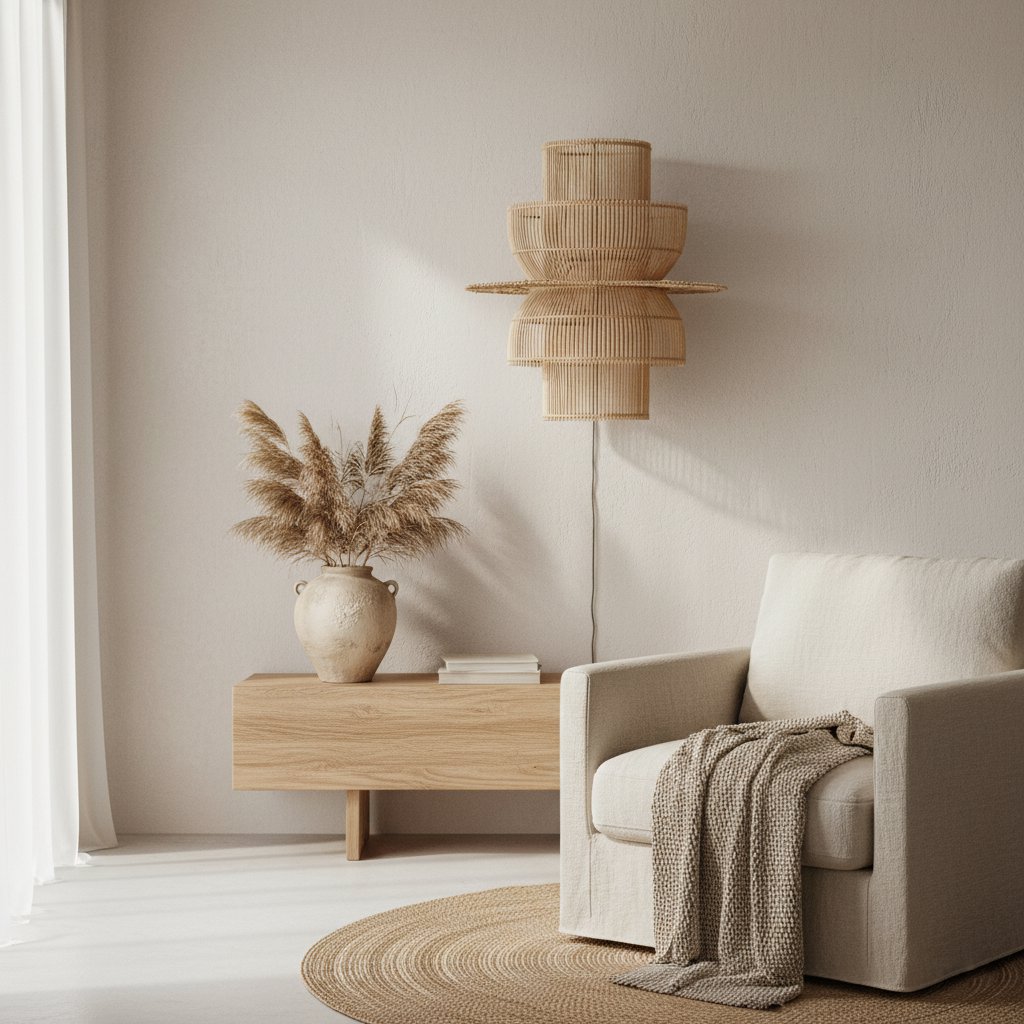 Rotan wandlamp Saturn in sfeervolle setting