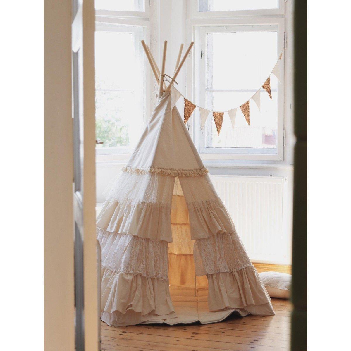 Set "Shabby Chic" tipi met ruches en bladmatten "White".-Moi Mili-Ik Hout ervan.