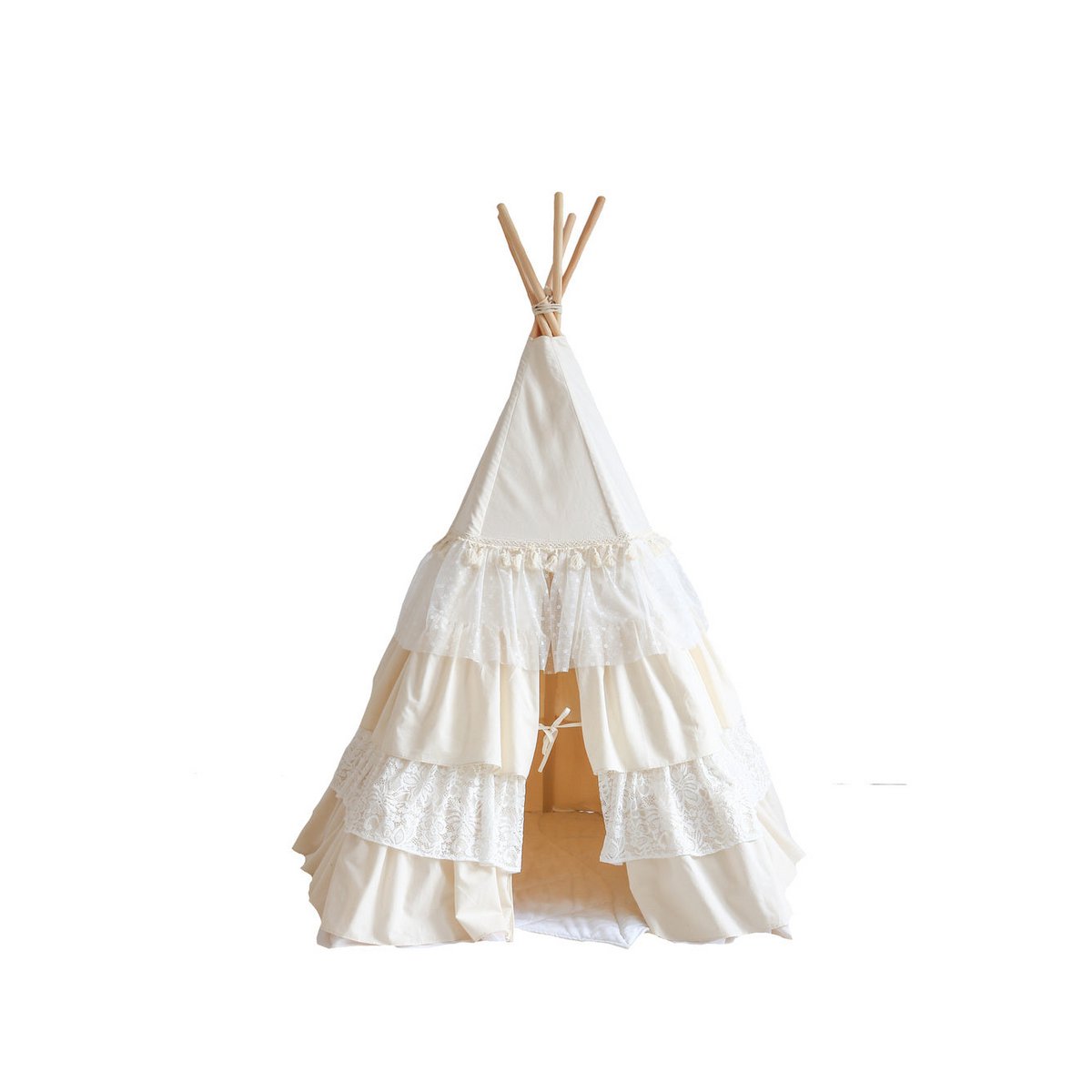 Set "Shabby Chic" tipi met ruches en bladmatten "White".-Moi Mili-Ik Hout ervan.