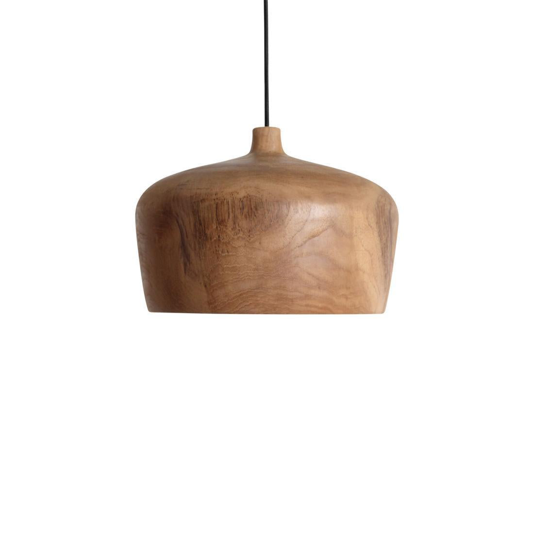 Detail van teakhouten hanglamp sirocco dome bruin 30 cm