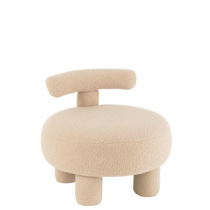 Ronde Boucle stoel Warm Beige J-Line Stool Round With Chairback Bouclé Warm Beige Width 52 Height 49 Length 52 Weight 5.22 kg Collection Winter 2023 Colour Beige Material composition Mdf(40%),sponge(30%),velvet(30%) Seat height 28