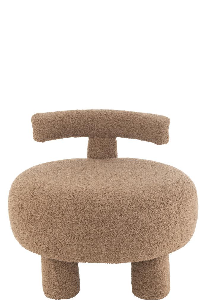 Ronde Boucle stoel Velvet Brown J-Line Stool Round With Chairback Velvet Brown Width 52 Height 49 Length 52 Weight 5.22 kg Collection Winter 2023 Colour Brown Material composition Sponge(30%),mdf(40%),velvet(30%) Seat height 28