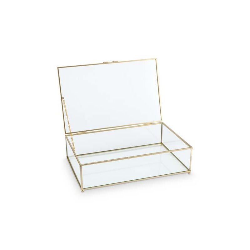 Storage Box Glass with Metal Golden Frame 21x33x9cm-boho musthaves-vtwonen-Ik Hout ervan.