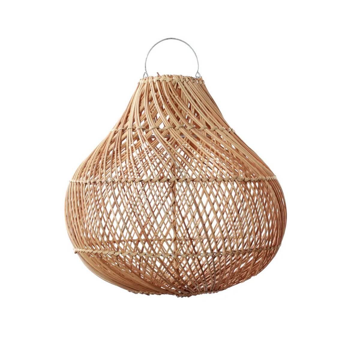 Rotan hanglamp 'The Bottle Hanger' in boho-stijl, ideaal voor slaapkamer of buitenruimte. Zonder elektrische bedrading. Afmeting: 50x50x50cm.