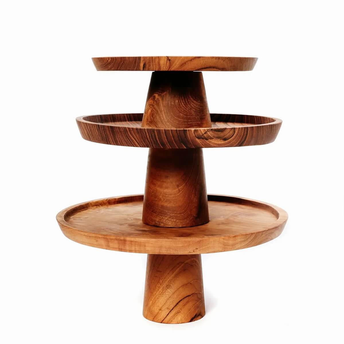 Bohemian style Teak Root Cake Dish for elegantly displaying sweets and cakes, crafted from premium teak wood.