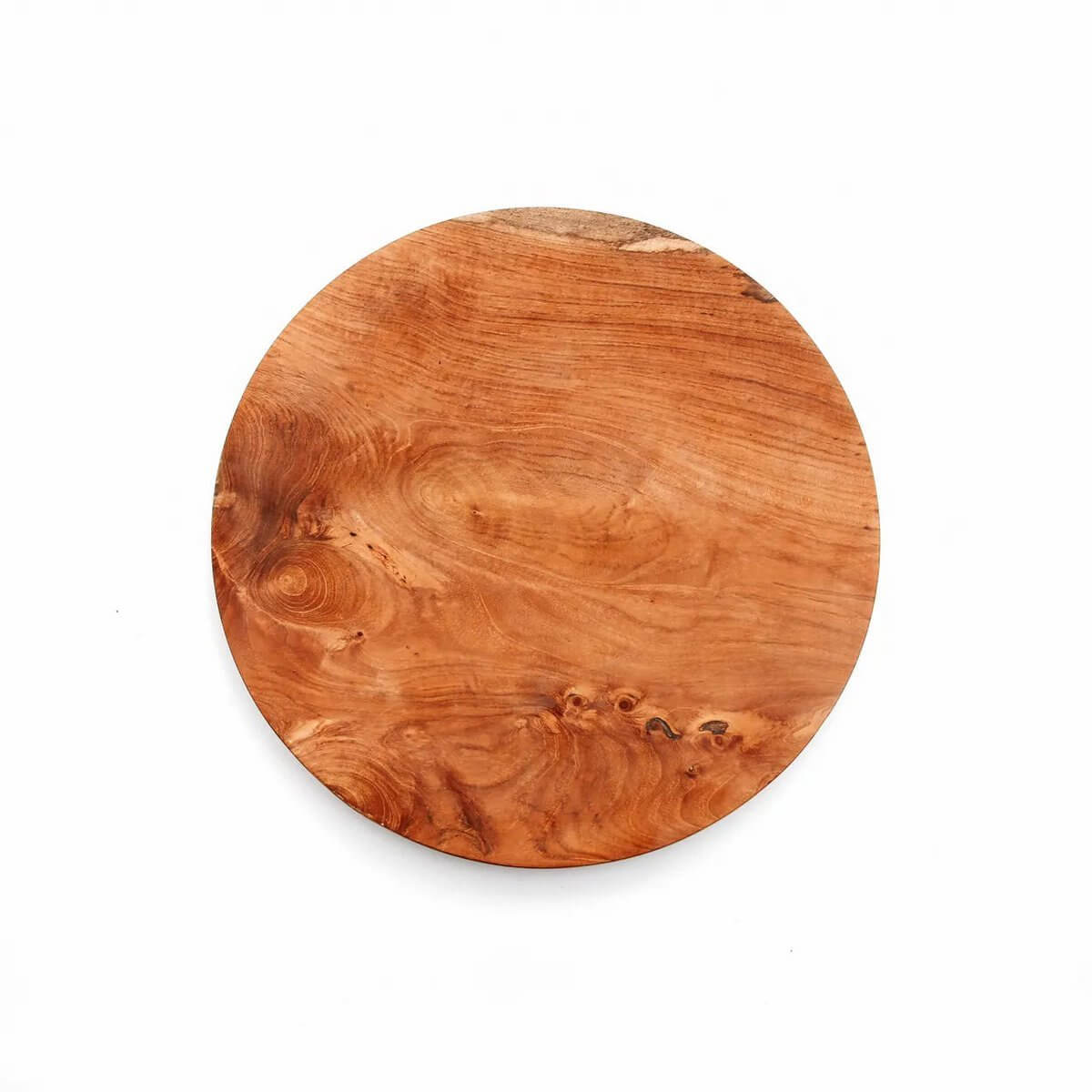 Bohemian teak root round plate XS, 14cm wide, perfect for serving or decorating. Add a warm wooden touch to any table with Bazar Bizar Living.