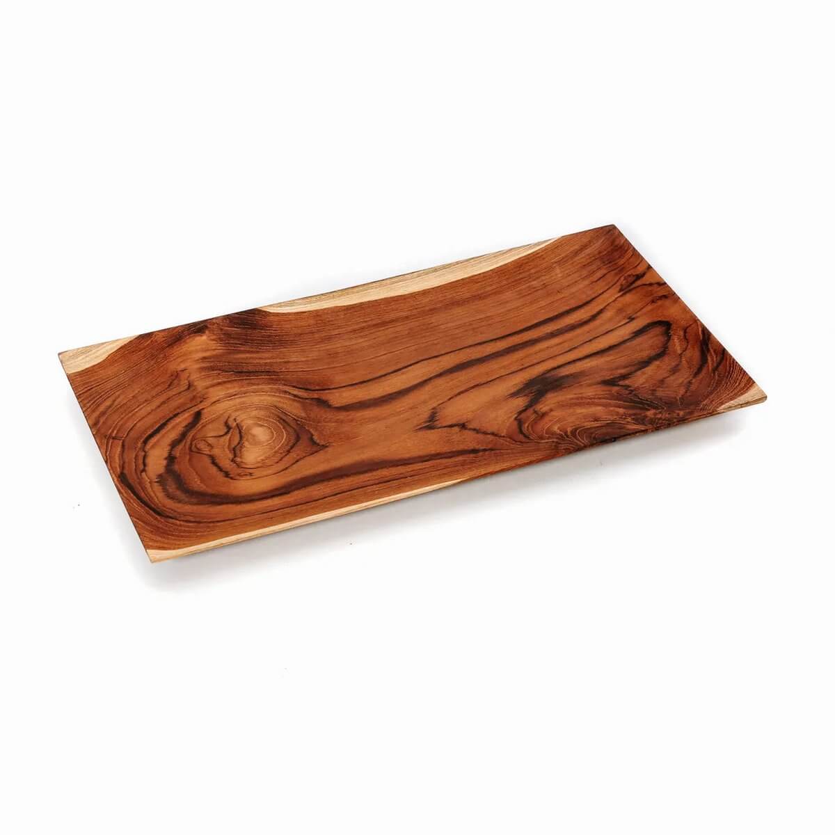 Bohemian teak root sushi plate in rich brown, perfect for kitchen, dining, or decor. Dimensions: 18x35x3cm, brand Bazar Bizar Living.