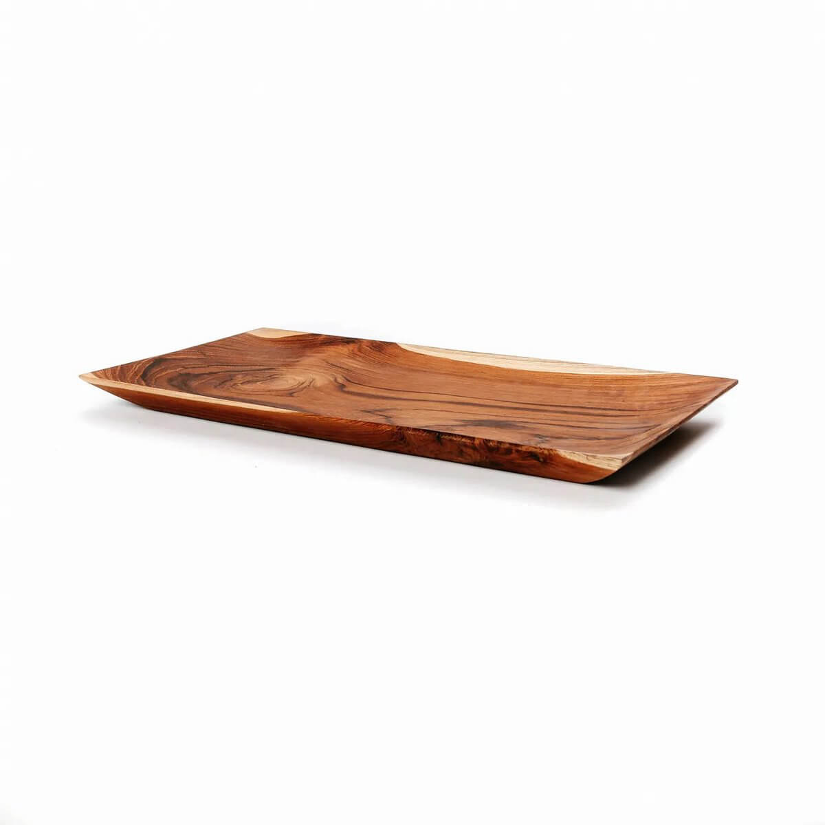 Teak root sushi plate by Bazar Bizar Living, bohemian style, perfect for serving or displaying items, 18cm x 35cm, brown wood.