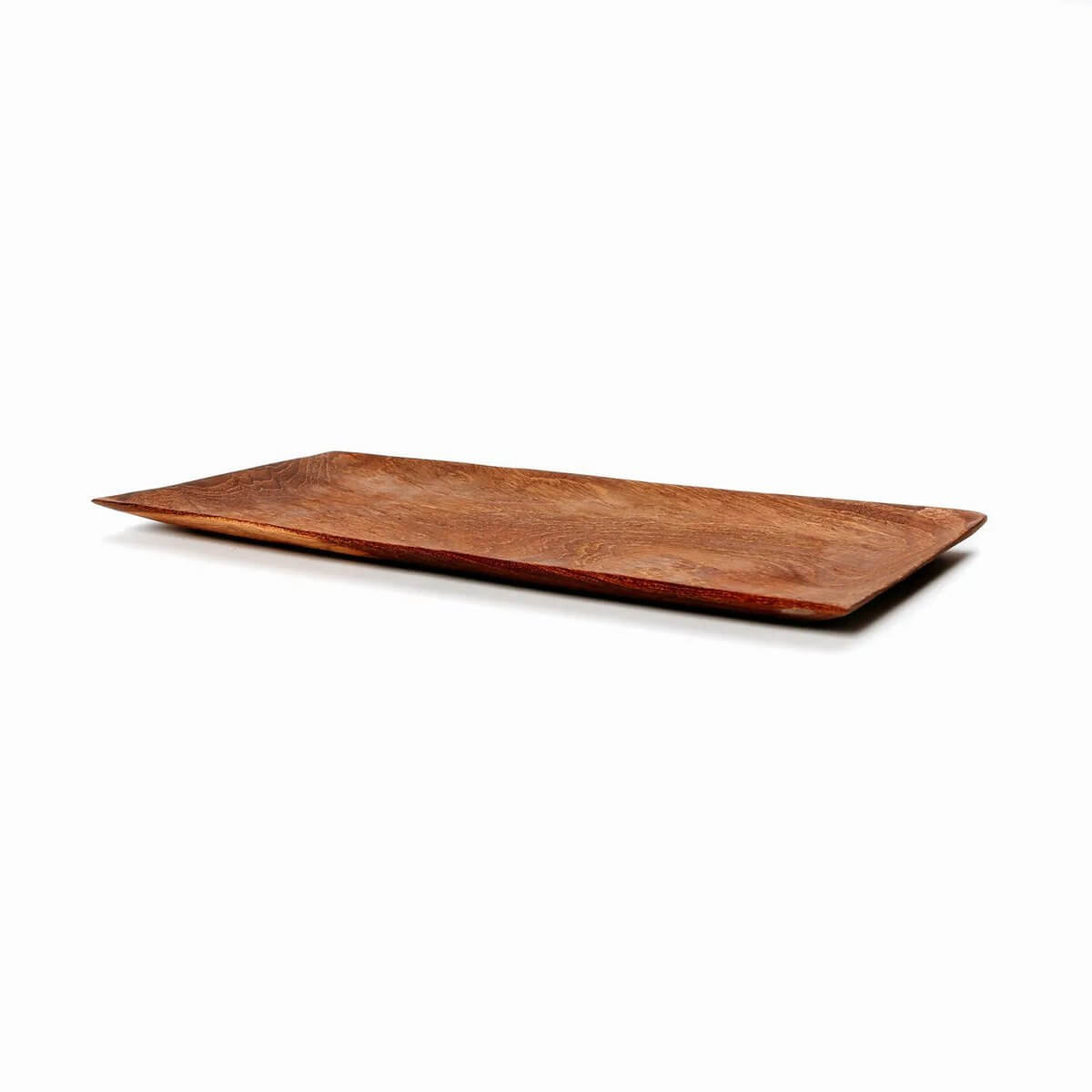 Bohemian style teak root sushi plate, rectangular, 15cm x 30.5cm, brown wood, perfect for kitchen or decor display from Bazar Bizar Living.