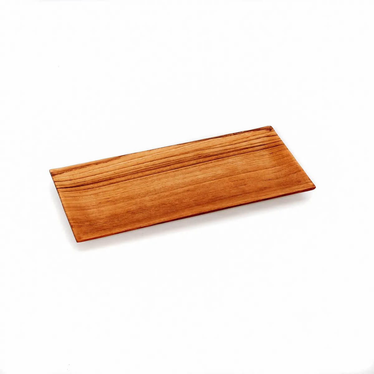 Bohemian teak root sushi plate, rectangular wooden tray for kitchen or decor, 27.5cm x 11.5cm, from Bazar Bizar Living.