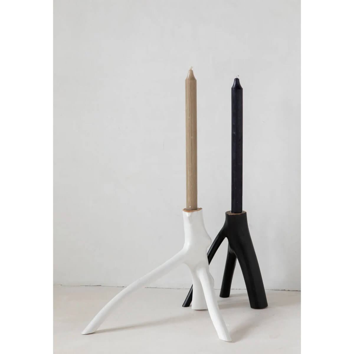 Bohemian white Triple Twig Candle Holder by Bazar Bizar Living showcasing an organic, artistic design perfect for home decor.