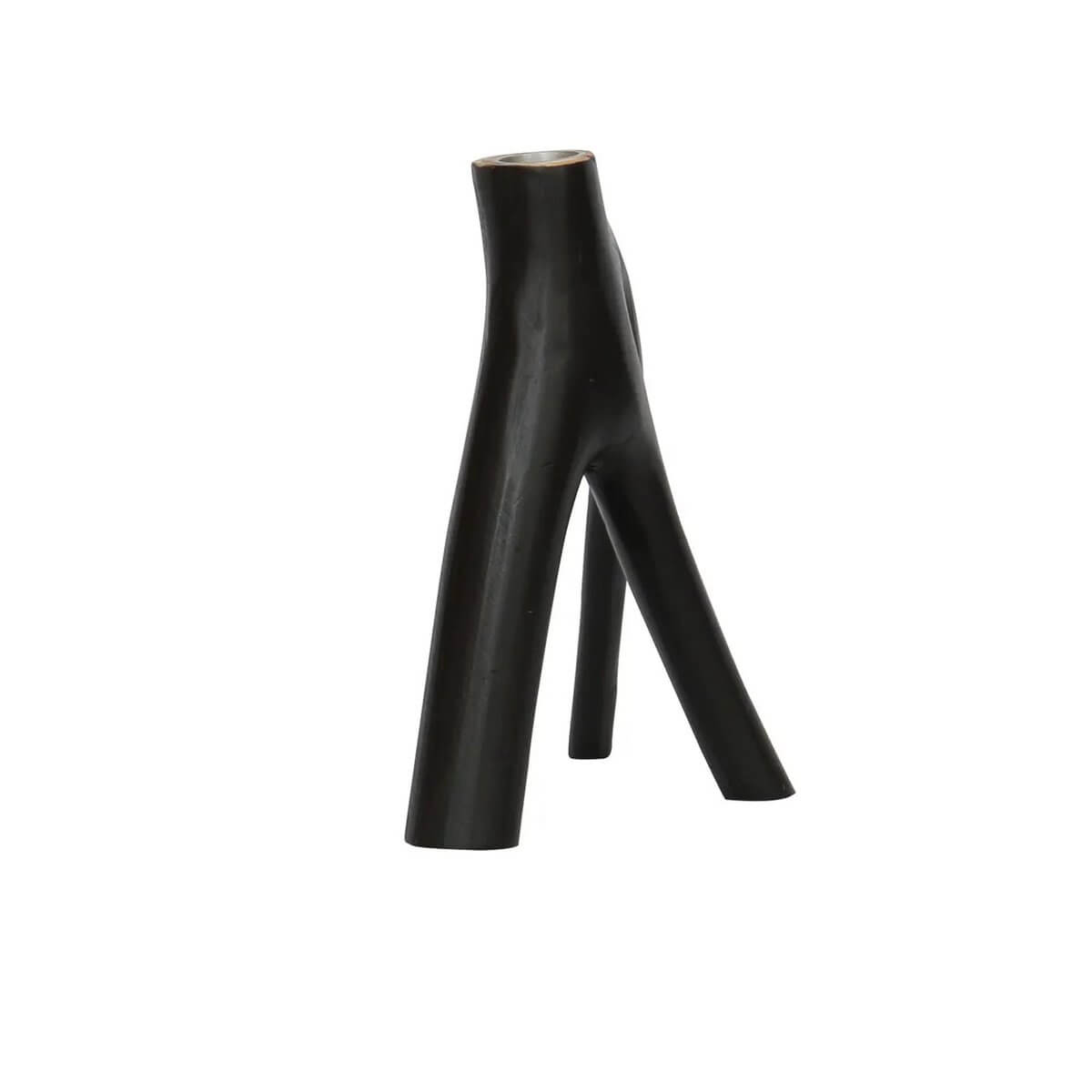Black Bohemian Triple Twig Candle Holder from Bazar Bizar Living, 20cm tall metal decor, organic design, perfect for cozy ambiance.