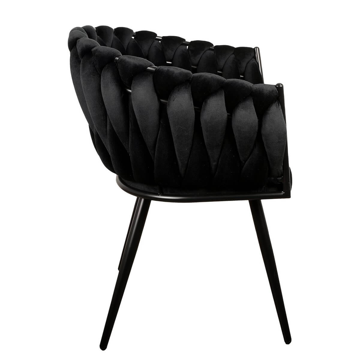 Zwarte Wave stoel met uniek weefpatroon en luxe design, perfect voor de eetkamer, biedt comfort en stijl.