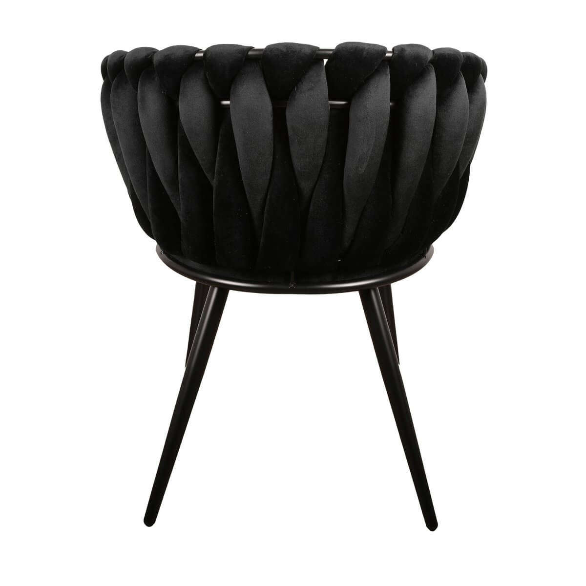 Zwarte Wave stoel met uniek geweven rugleuning, moderne luxe design, set van 2, ideaal voor comfortabele diners.