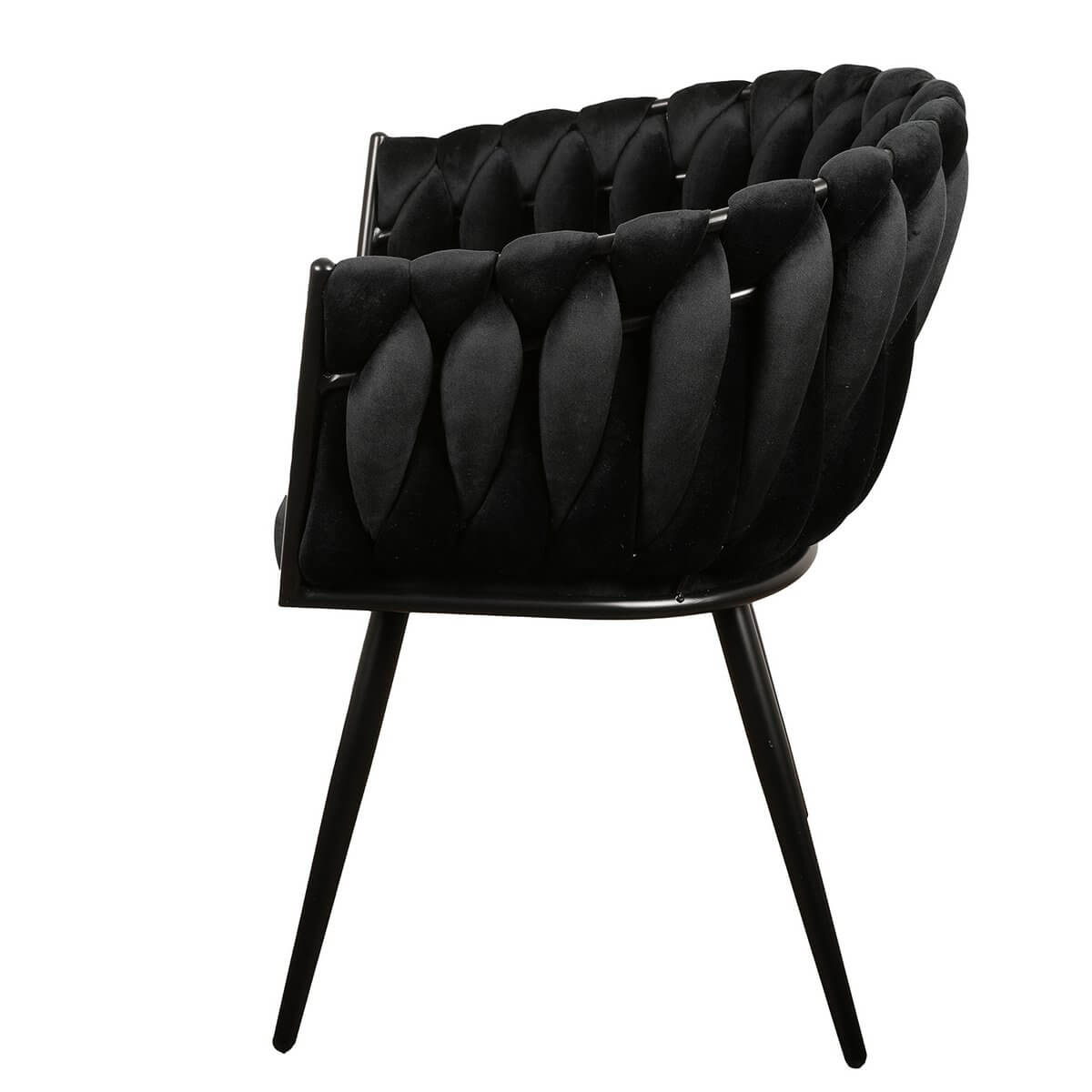 Luxueuze zwarte Wave stoel met uniek geweven rugleuning, moderne stijl voor interieur, zijaanzicht