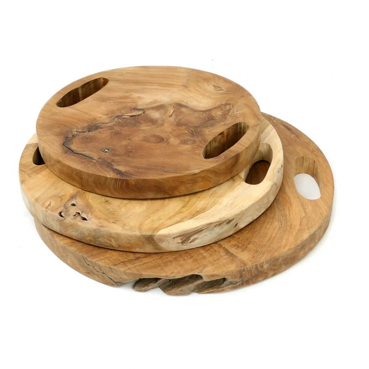 Teakhouten snijplank/dienblad, massief, Ø35cm, prachtig als keukenaccessoire. Merk: Bazar Bizar Living.