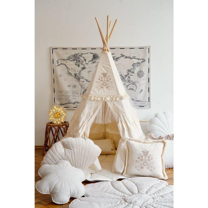 Tipi "Boho" met franjes en mattenset-Moi Mili-Ik Hout ervan.