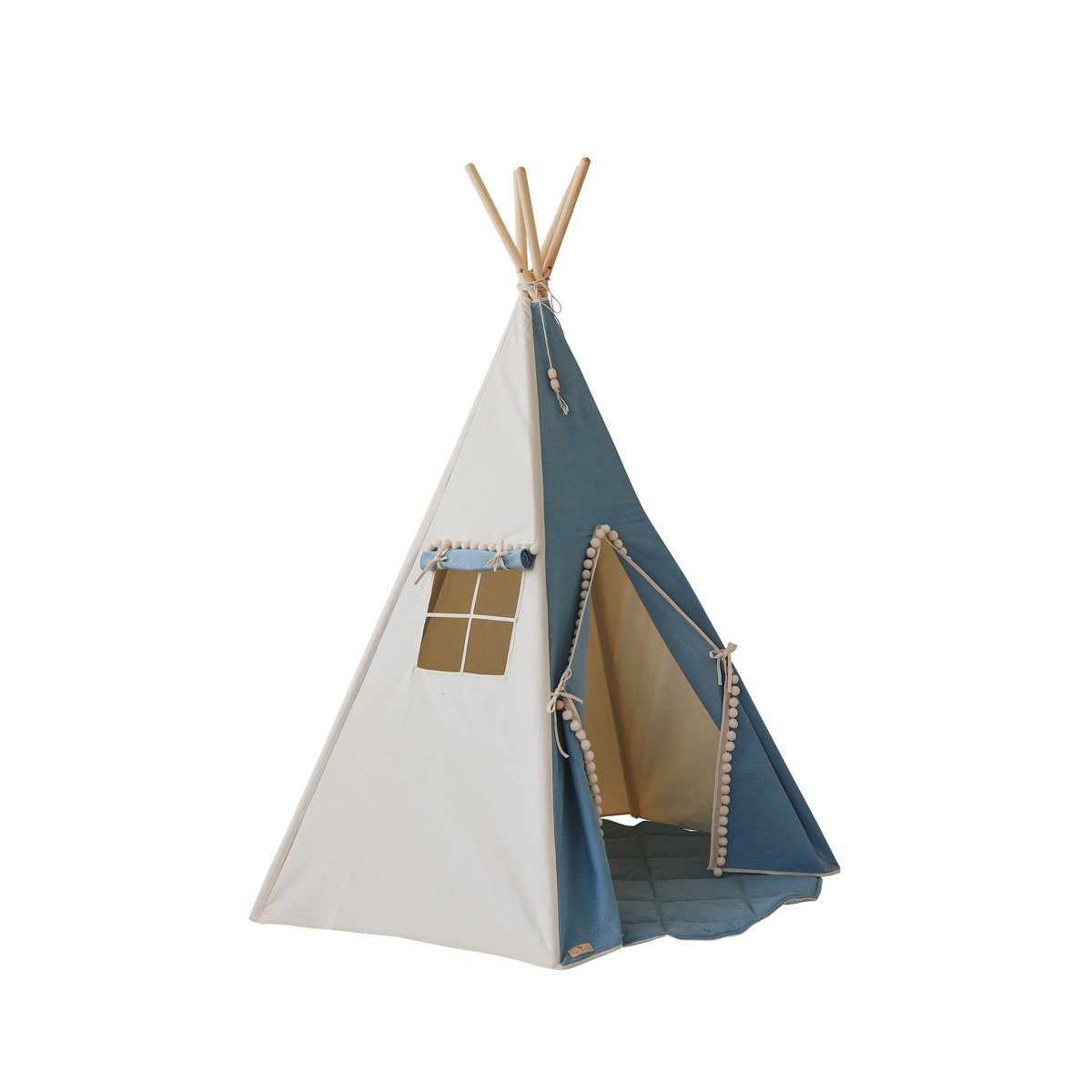 Tipi "Jeans" met pompons en mattenset-Moi Mili-Ik Hout ervan.