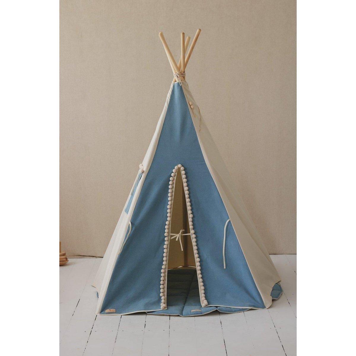 Tipi "Jeans" met pompons en mattenset-Moi Mili-Ik Hout ervan.