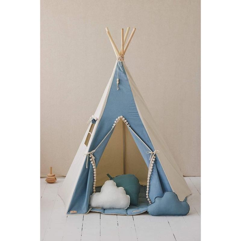 Tipi "Jeans" met pompons en mattenset-Moi Mili-Ik Hout ervan.