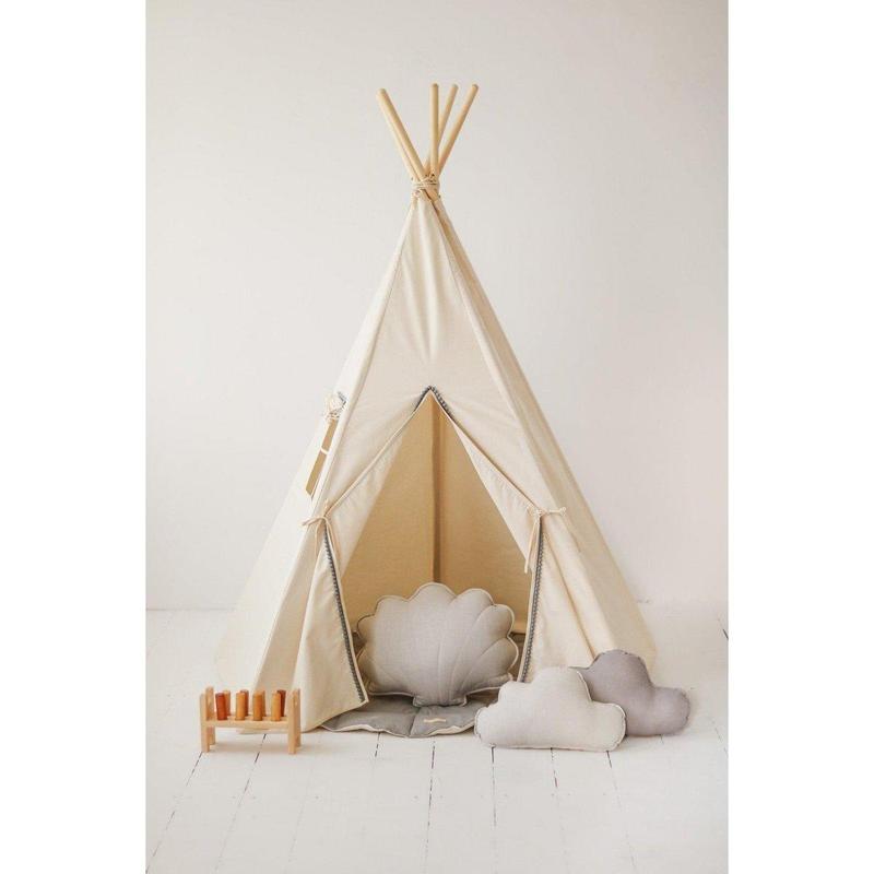 Tipi met pompons en mattenset "Grijze pompons"-Moi Mili-Ik Hout ervan.