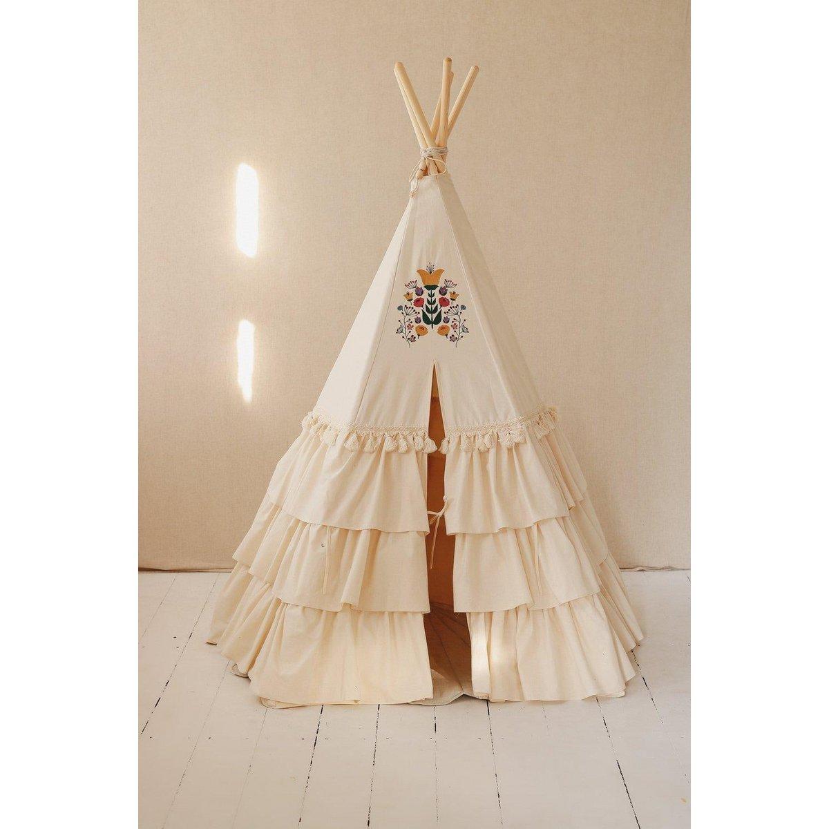Tipi-tent "Folk" met franjes en borduurwerk-Moi Mili-Ik Hout ervan.