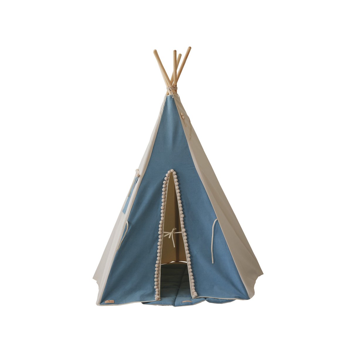 Tipi-tent "Jeans" met pompons-Moi Mili-Ik Hout ervan.