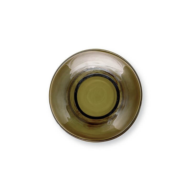 Ronde olijfgroene keramische schaal van vtwonen, perfect voor modern interieur.