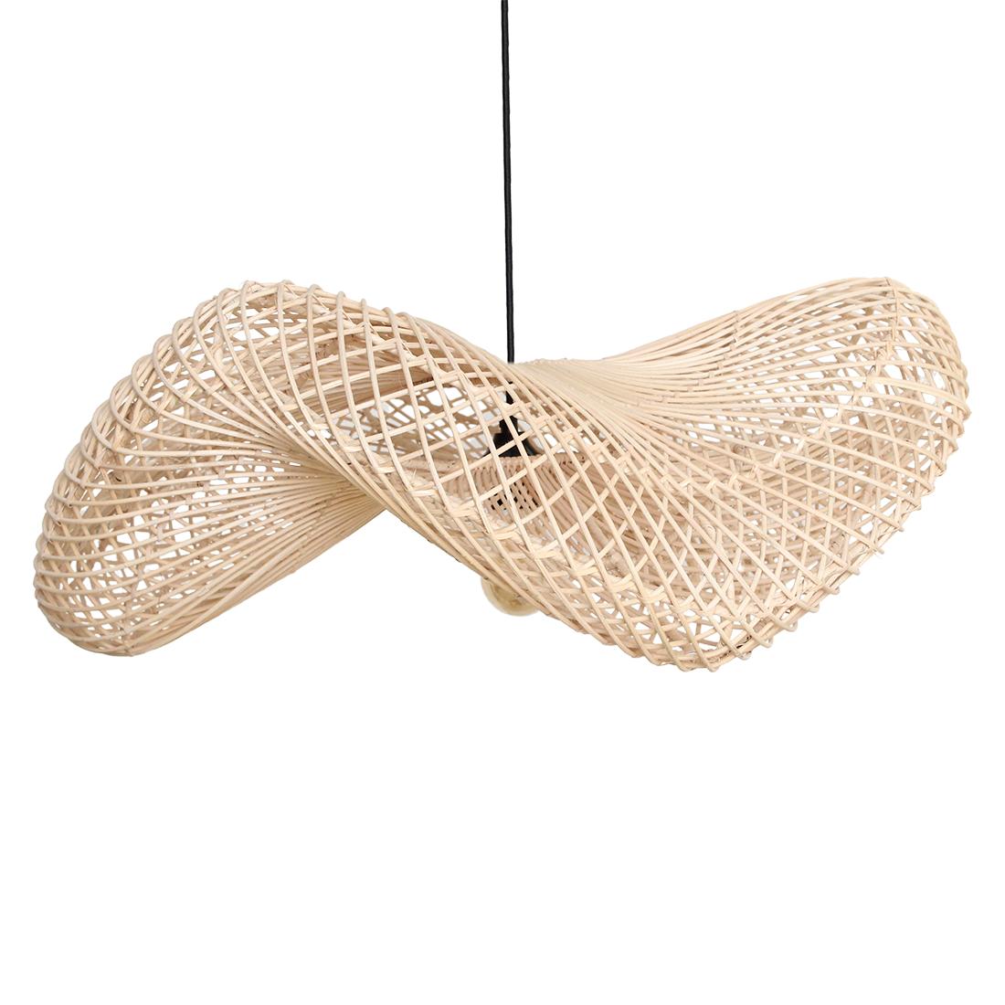Zijaanzicht van rotan hanglamp wave large van 75 cm