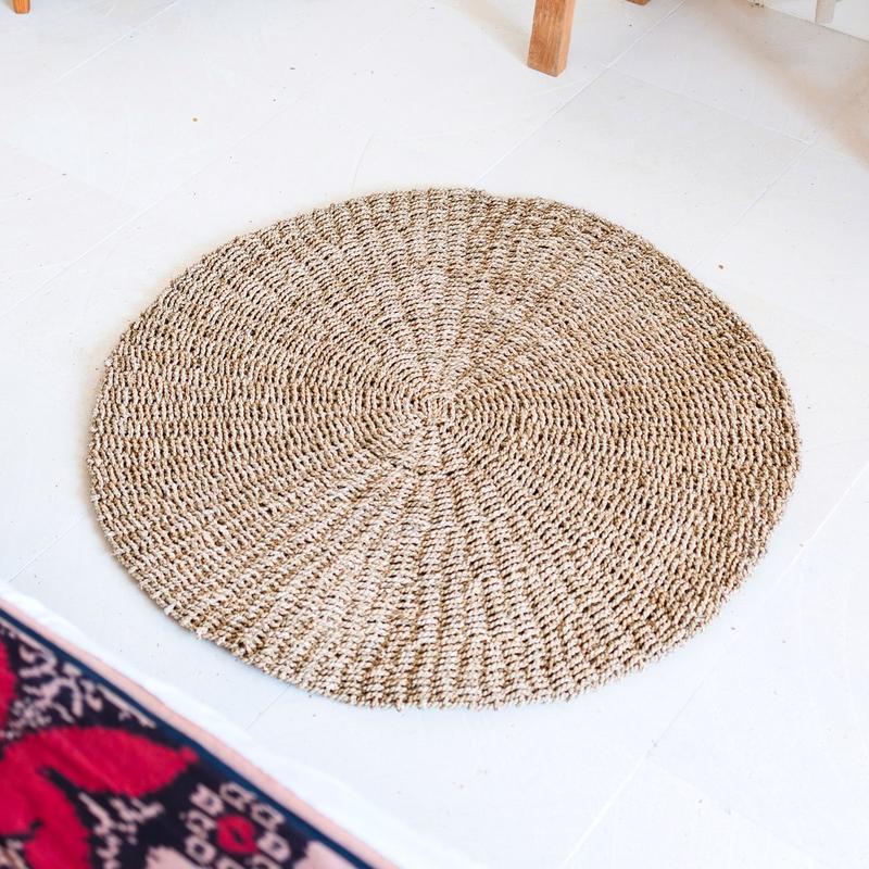 Zeegrasvloerkleed rond 100/120 cm – vloerkleed in bohostijl – rond vloerkleed naturel – handgeweven beige natuurvloerkleed (2 maten) LOKA-ronde vloerkleden-Soeji-Ik Hout ervan.
