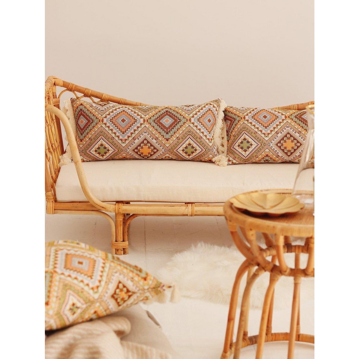 "Boho stam" bolster met franje