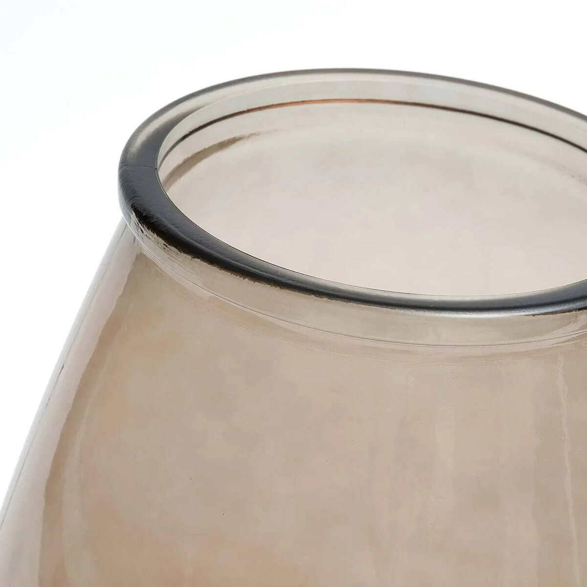 Close-up of beige Bohemian vase with sleek lines, crafted from recycled glass, showcasing modern design and eco-friendly elegance.