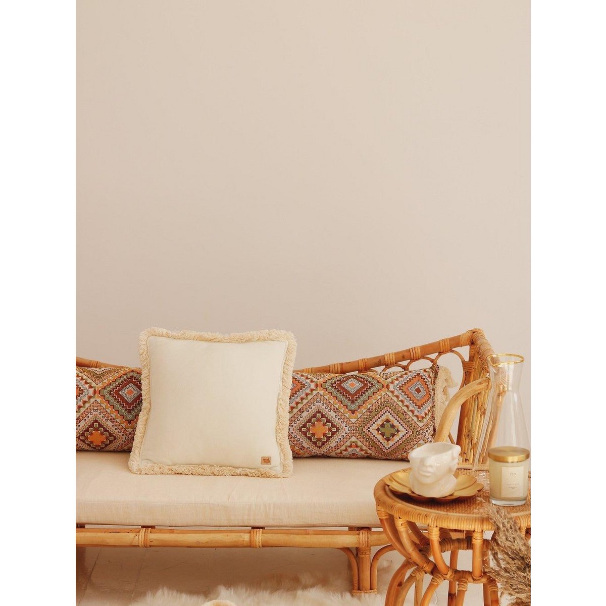 "Boho stam" bolster met franje
