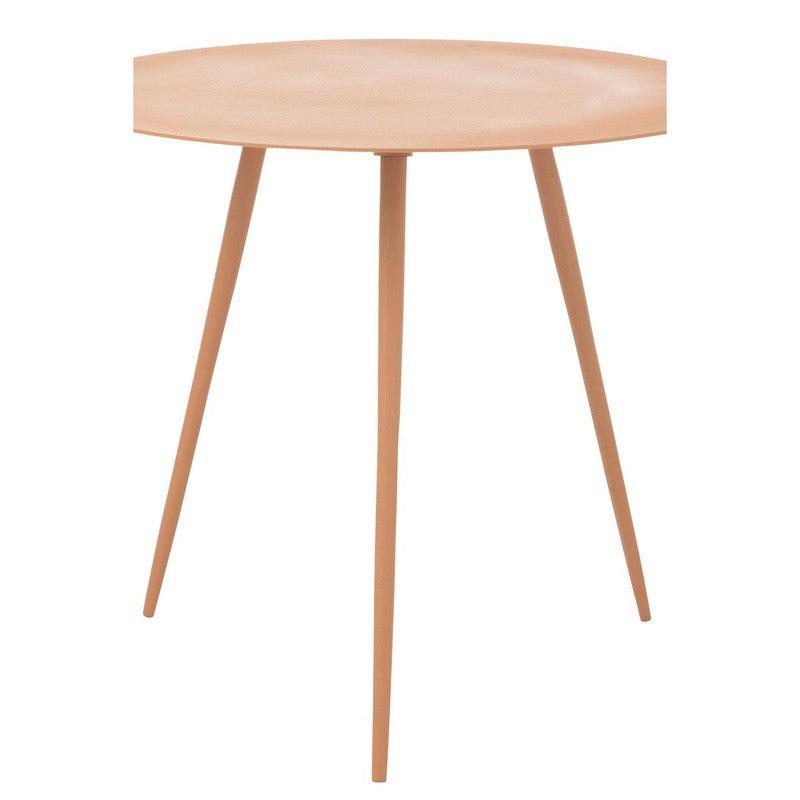 Stijlvolle J-Line bijzettafel van ijzer in perzikkleur, perfect als eye-catcher of functioneel meubelstuk in je interieur.