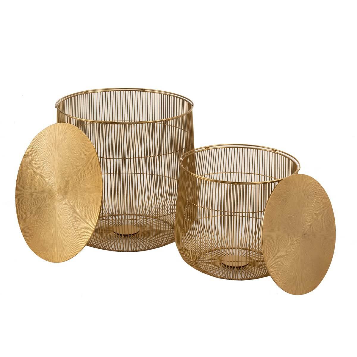 J-Line goudkleurige metalen bijzettafel Mand met opbergruimte, stijlvol design voor elk interieur.