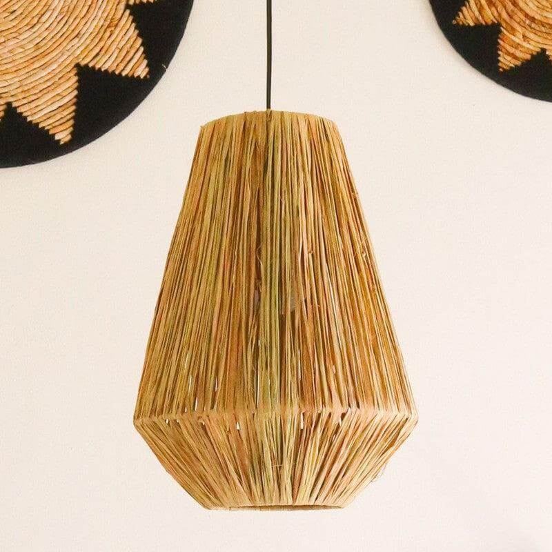 Ronde raffia plafonnière Endah, handgemaakt, tropische sfeer, 25cm doorsnede, 34cm hoog. Gratis verzending in Duitsland.