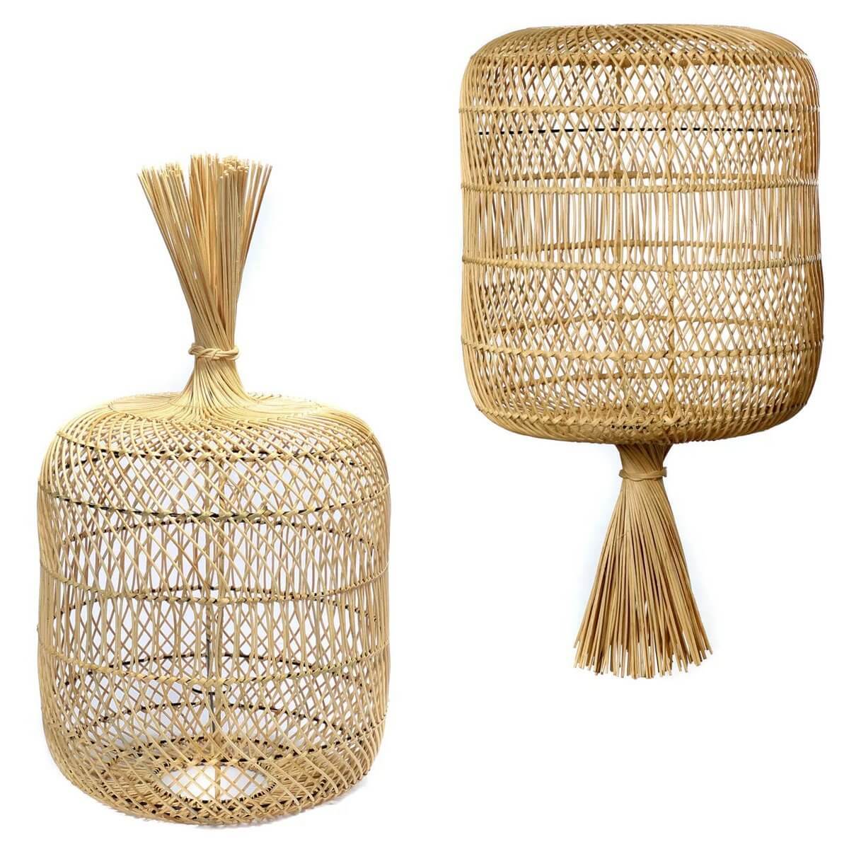 Rotan Dumpling Hanglamp en Vloerlamp (L) in natuurlijke stijl, perfect voor boho-interieur - Multifunctioneel design