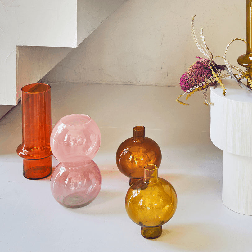 Vaas van gerecycled glas, bolvormig, brandewijn-abrikoos