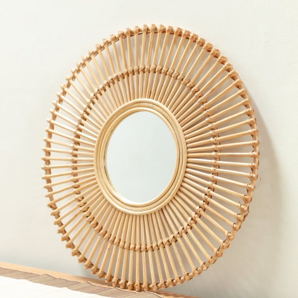 Ronde Rotan Spiegel 58 cm | Handgemaakte Boho Wandspiegel BUMI
