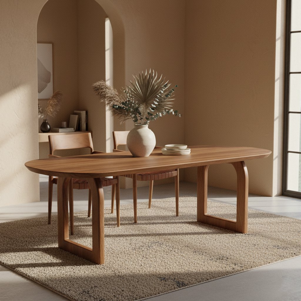 Bullnose eettafel bruin open onderstel