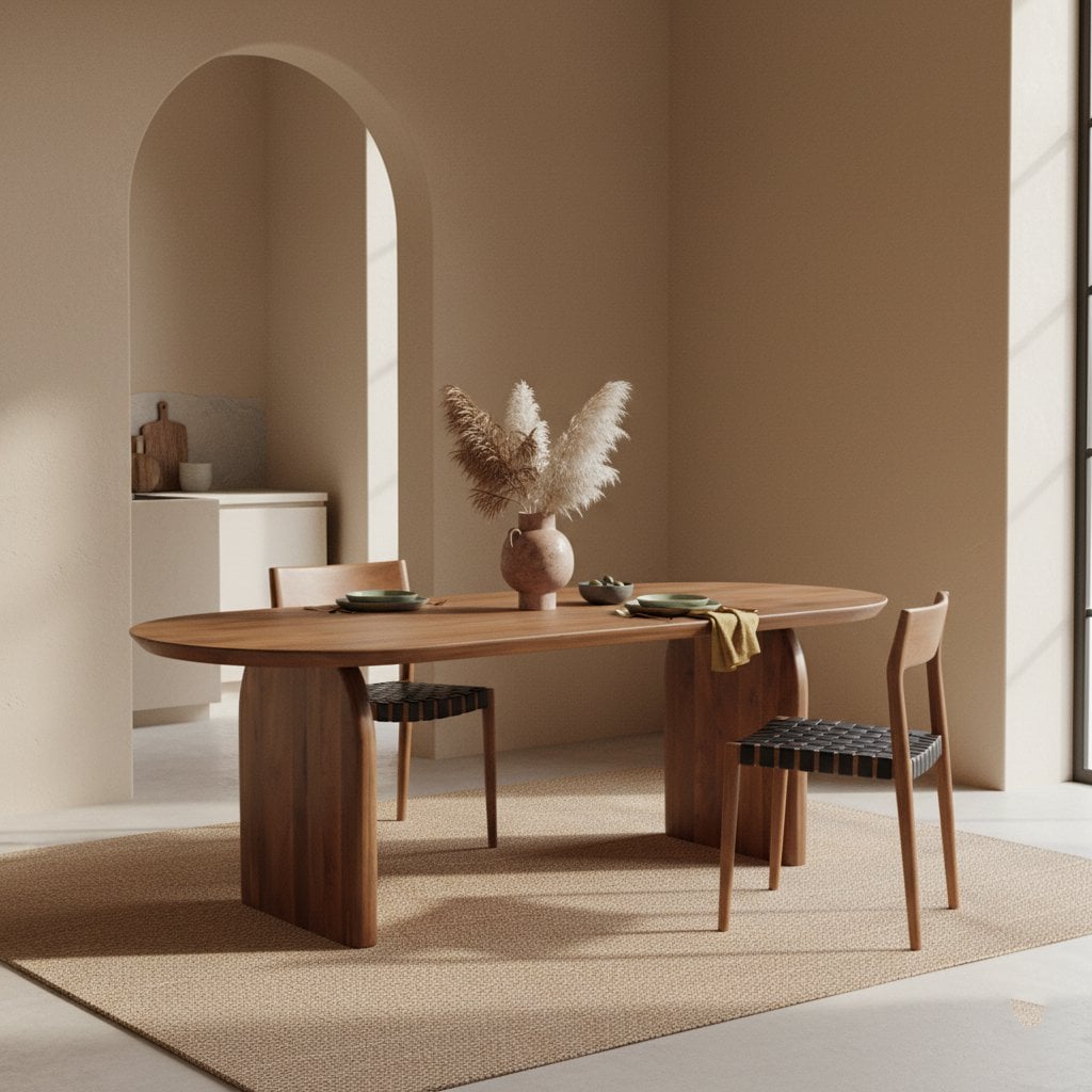 Bullnose eettafel bruin gesloten onderstel
