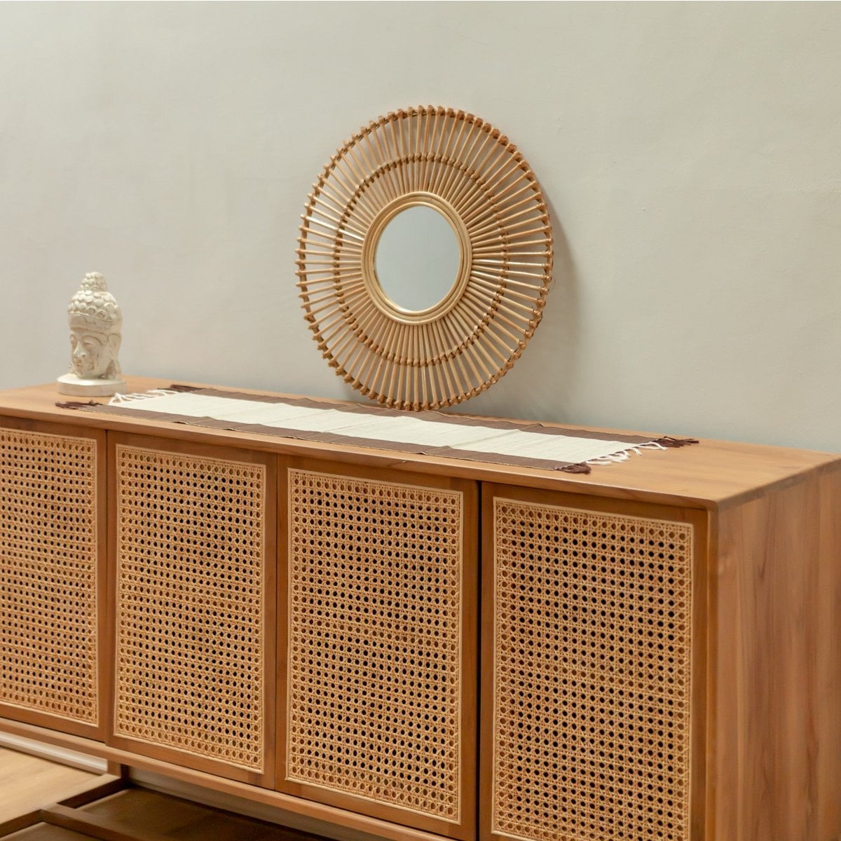 Ronde Rotan Spiegel 58 cm | Handgemaakte Boho Wandspiegel BUMI