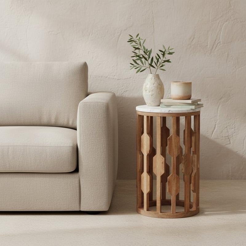 Atjeh bijzettafel marmer wit - 40x40x50 cm-bijzettafel-Raw Materials-Ik Hout ervan.