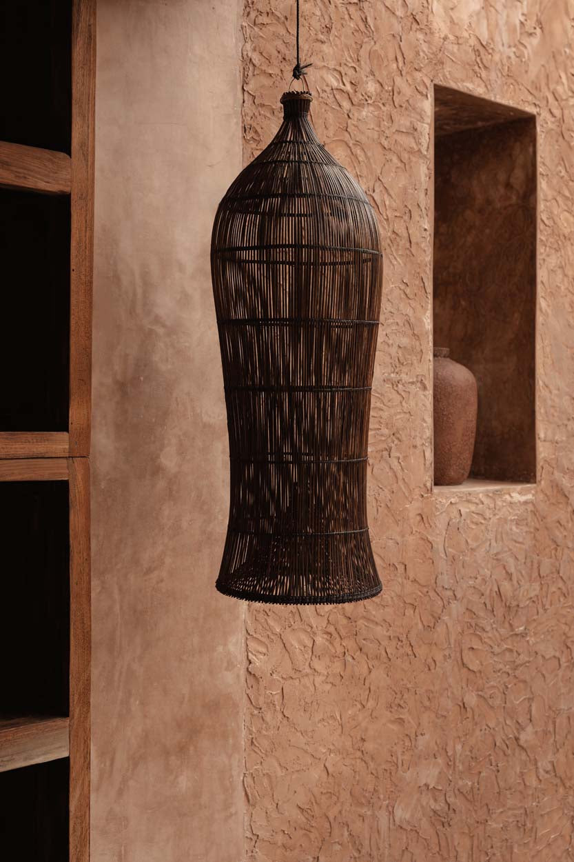 Detail van het materiaal van rotan hanglamp oasis 35 cm