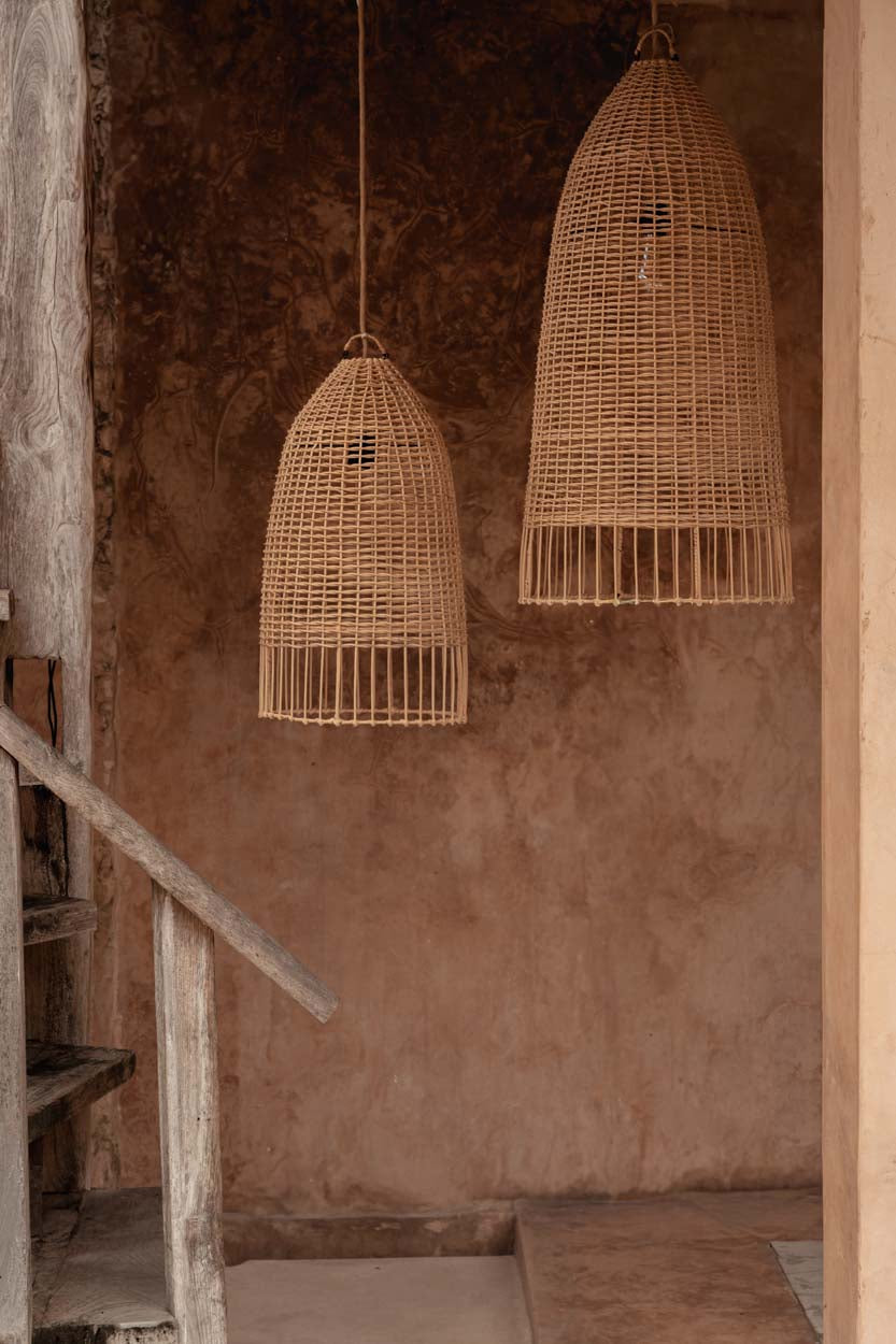 Zijaanzicht van rotan hanglamp elba 45 cm