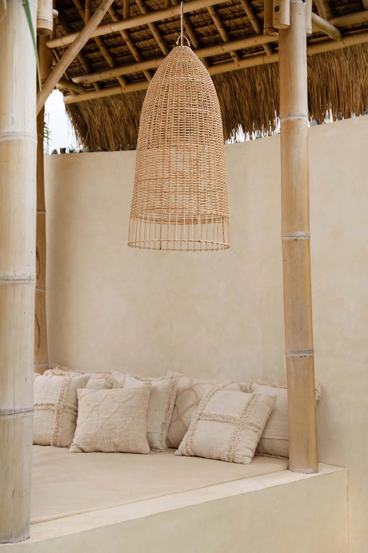 Detail van het materiaal van rotan hanglamp elba 45 cm