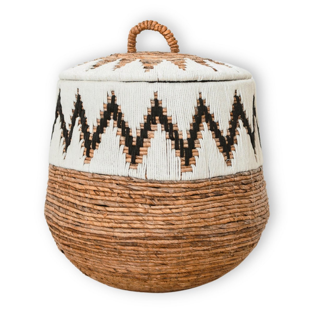 Boho Wasmand Rond (3 maten Ø33/43/55cm)-manden met deksel-Soeji-Ik Hout ervan.