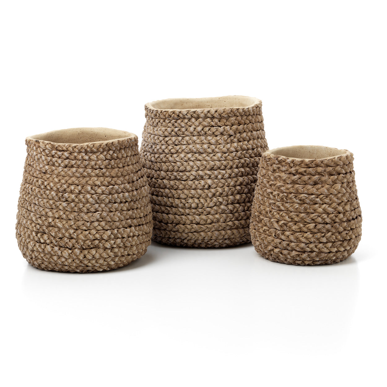 Nep gevlochten plantenpot - naturel - L