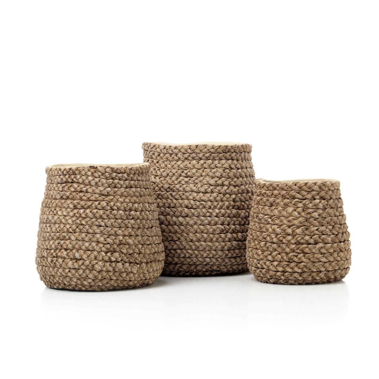 Nep gevlochten plantenpot - naturel - S